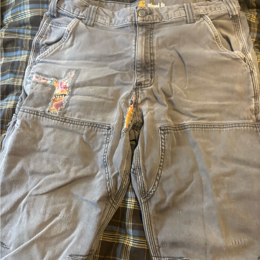 Carhartt Men's Relaxed Jeans - Gray with Multicolor Patches